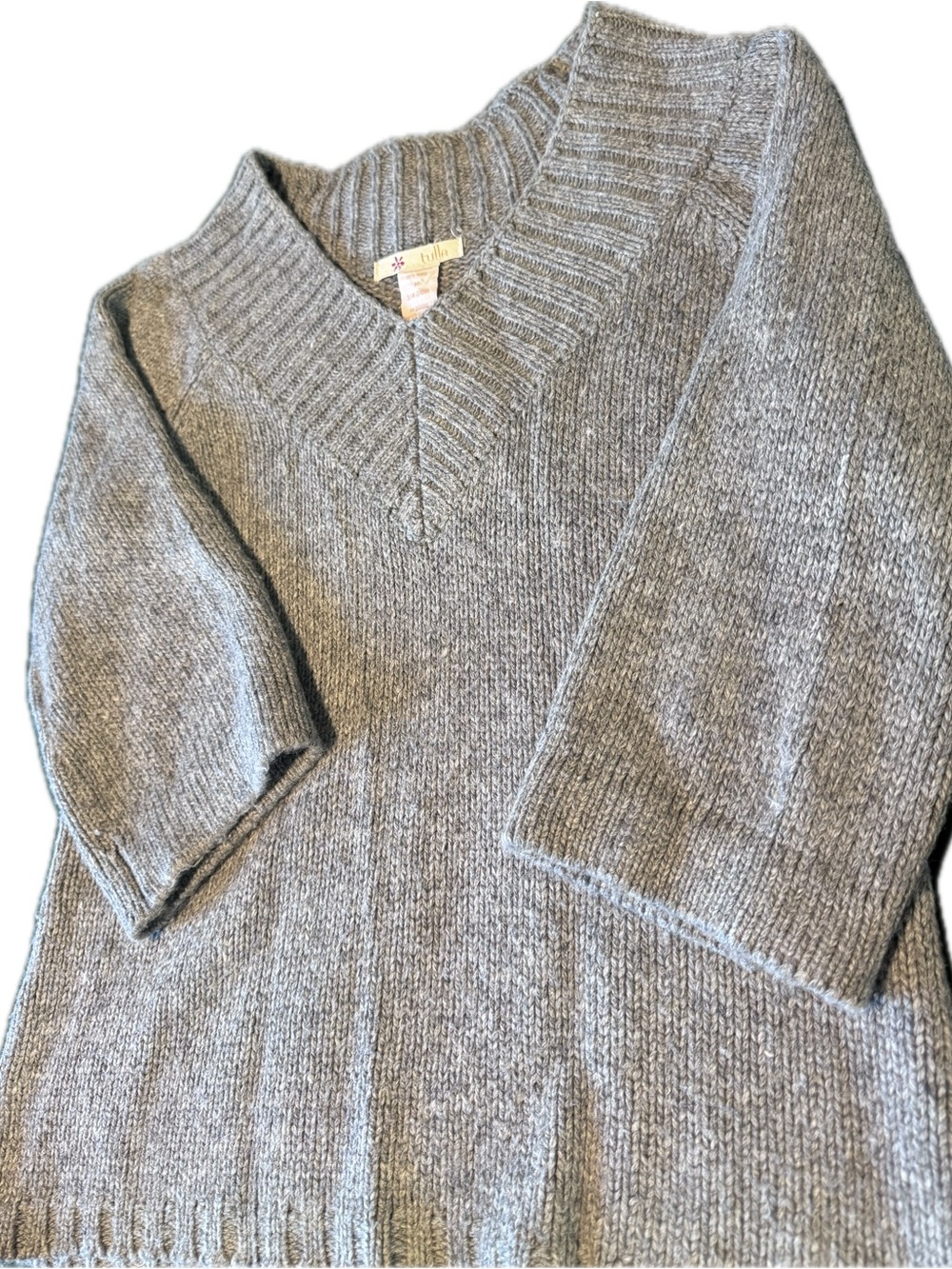 Gray V-Neck Knit Sweater
